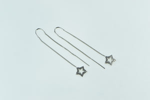 14K Vintage Diamond Star Dangle Chain Through Ear Earrings White Gold