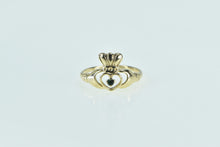 Load image into Gallery viewer, 14K Emerald Claddagh Celtic Traditional Loyalty Ring Yellow Gold