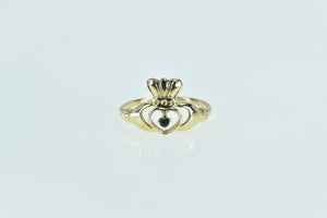 14K Emerald Claddagh Celtic Traditional Loyalty Ring Yellow Gold