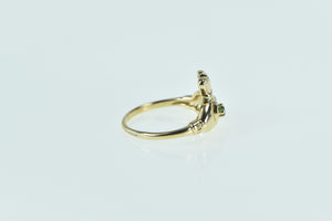 14K Emerald Claddagh Celtic Traditional Loyalty Ring Yellow Gold