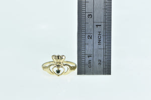 14K Emerald Claddagh Celtic Traditional Loyalty Ring Yellow Gold