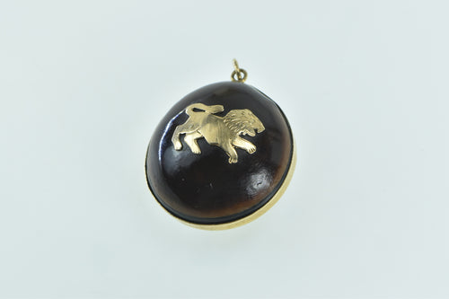 14K Passant Lion Vintage Ornate Wooden Ball Sphere Pendant Yellow Gold