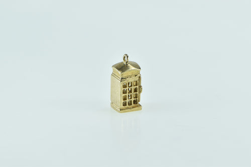 9K 3D Articulated London Phone Box Souvenir Charm/Pendant Yellow Gold