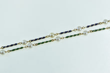 Load image into Gallery viewer, 18K Vintage 6.3nm Pearl Beaded Enamel Twist Bar Necklace 20.5&quot; Yellow Gold