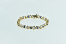 Load image into Gallery viewer, 10K Vintage Syn. Sapphire Diamond X Link Tennis Bracelet 7&quot; Yellow Gold