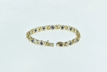 Load image into Gallery viewer, 10K Vintage Syn. Sapphire Diamond X Link Tennis Bracelet 7&quot; Yellow Gold