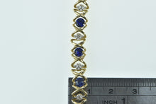 Load image into Gallery viewer, 10K Vintage Syn. Sapphire Diamond X Link Tennis Bracelet 7&quot; Yellow Gold