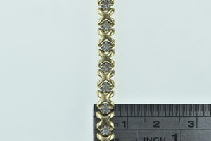 10K 0.90 Ctw Diamond X Link Criss Cross Tennis Bracelet 7.25" Yellow Gold