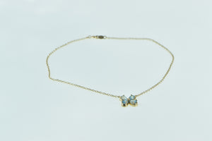 10K Blue Topaz Flower Cluster Cable Chain Bracelet 10" Yellow Gold