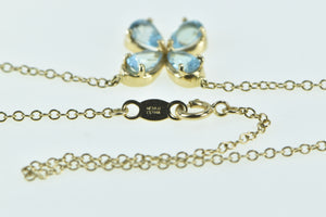 10K Blue Topaz Flower Cluster Cable Chain Bracelet 10" Yellow Gold