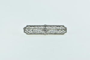 14K Art Deco Ornate Filigree Diamond Statement Pin/Brooch White Gold