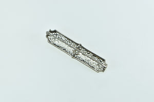 14K Art Deco Ornate Filigree Diamond Statement Pin/Brooch White Gold