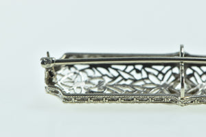 14K Art Deco Ornate Filigree Diamond Statement Pin/Brooch White Gold