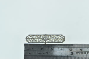 14K Art Deco Ornate Filigree Diamond Statement Pin/Brooch White Gold