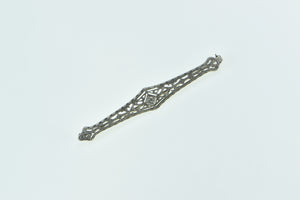 14K Art Deco Diamond Filigree Ornate Bar Pin/Brooch White Gold