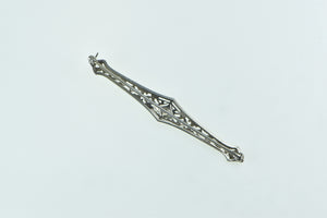 14K Art Deco Diamond Filigree Ornate Bar Pin/Brooch White Gold