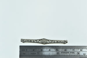 14K Art Deco Diamond Filigree Ornate Bar Pin/Brooch White Gold