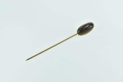 14K Oval Jasper Cabochon Vintage Ornate Stick Pin Yellow Gold