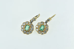 10K 2.98 Ctw Emerald Diamond Halo Dangle Earrings Yellow Gold