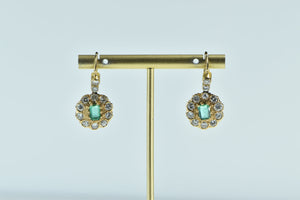 10K 2.98 Ctw Emerald Diamond Halo Dangle Earrings Yellow Gold