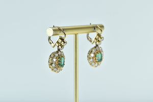 10K 2.98 Ctw Emerald Diamond Halo Dangle Earrings Yellow Gold