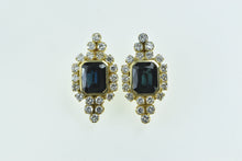 Load image into Gallery viewer, 18K 7.74 Ctw Emerald Cut Sapphire Diamond Halo Earrings Yellow Gold