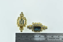 Load image into Gallery viewer, 18K 7.74 Ctw Emerald Cut Sapphire Diamond Halo Earrings Yellow Gold