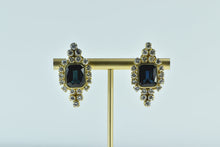 Load image into Gallery viewer, 18K 7.74 Ctw Emerald Cut Sapphire Diamond Halo Earrings Yellow Gold