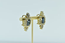 Load image into Gallery viewer, 18K 7.74 Ctw Emerald Cut Sapphire Diamond Halo Earrings Yellow Gold