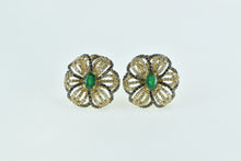 Load image into Gallery viewer, 14K 3.07 Ctw Emerald Black White Diamond Flower Earrings Yellow Gold