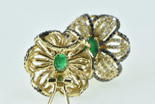 Load image into Gallery viewer, 14K 3.07 Ctw Emerald Black White Diamond Flower Earrings Yellow Gold