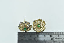 Load image into Gallery viewer, 14K 3.07 Ctw Emerald Black White Diamond Flower Earrings Yellow Gold