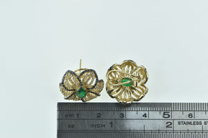 14K 3.07 Ctw Emerald Black White Diamond Flower Earrings Yellow Gold