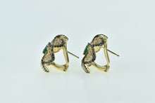 Load image into Gallery viewer, 14K 3.07 Ctw Emerald Black White Diamond Flower Earrings Yellow Gold