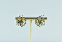 Load image into Gallery viewer, 14K 3.07 Ctw Emerald Black White Diamond Flower Earrings Yellow Gold