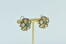 Load image into Gallery viewer, 14K 3.07 Ctw Emerald Black White Diamond Flower Earrings Yellow Gold