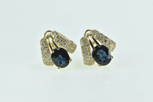 14K 7.75 Ctw Sapphire Pave Diamond French Clip Earrings Yellow Gold