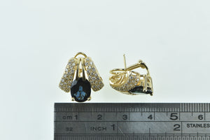 14K 7.75 Ctw Sapphire Pave Diamond French Clip Earrings Yellow Gold