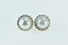 Load image into Gallery viewer, 18K Pearl 2.56 Ctw Diamond Halo Ornate French Clip Earrings Yellow Gold