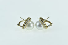 Load image into Gallery viewer, 18K Pearl 2.56 Ctw Diamond Halo Ornate French Clip Earrings Yellow Gold