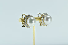 Load image into Gallery viewer, 18K Pearl 2.56 Ctw Diamond Halo Ornate French Clip Earrings Yellow Gold