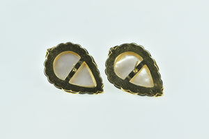 18K Ornate Pear Pearl Black Onyx Diamond Accented Earrings Yellow Gold