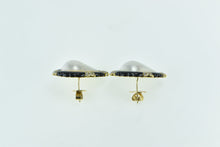 Load image into Gallery viewer, 18K Ornate Pear Pearl Black Onyx Diamond Accented Earrings Yellow Gold