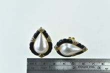 Load image into Gallery viewer, 18K Ornate Pear Pearl Black Onyx Diamond Accented Earrings Yellow Gold