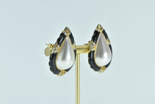 Load image into Gallery viewer, 18K Ornate Pear Pearl Black Onyx Diamond Accented Earrings Yellow Gold