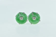 Load image into Gallery viewer, 18K Vintage Jade Bi Diamond Cluster Clip Back Earrings White Gold