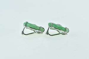 18K Vintage Jade Bi Diamond Cluster Clip Back Earrings White Gold