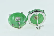 Load image into Gallery viewer, 18K Vintage Jade Bi Diamond Cluster Clip Back Earrings White Gold