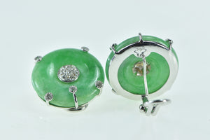 18K Vintage Jade Bi Diamond Cluster Clip Back Earrings White Gold