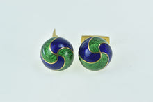 Load image into Gallery viewer, 18K 1960&#39;s Blue Green Enamel Swirl Domed Men&#39;s Cuff Links Yellow Gold